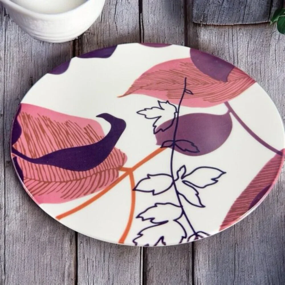 POTTERY BARN Graphic Harvest Ceramic Dish‎ Plate Made In Brazil Round New Set 4